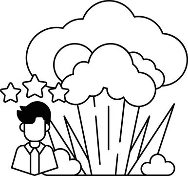A man is standing in front of a cloud of smoke with a star on his head Stock Illustration