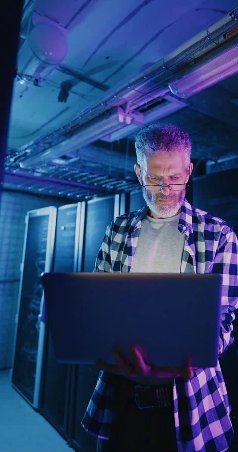 Man Standing in Front of Computer Screen Stock Footage 276553912