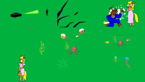 Man standing front green screen top cartoon dog woman pink dress group. Stock Footage 310563130