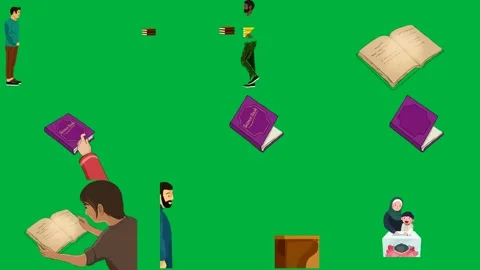 Man standing front green screen holding stack books his hand open book. Stock Footage 310563338