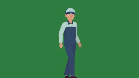 A man standing in front of green screen and overalls on animated chromakey Vídeo Stock 336106860