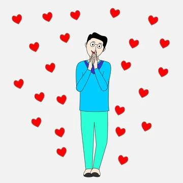 A man is standing in front of hearts Stock Illustration