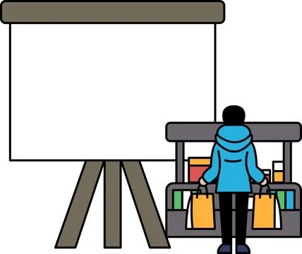 A man is standing in front of a large white board with a projector Stock Illustration
