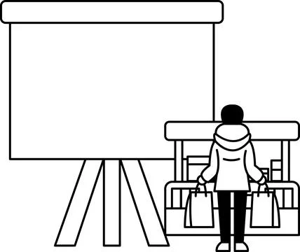 A man is standing in front of a large white board with a projector Stock Illustration