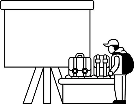 A man is standing in front of a large white board with a backpack on his back Stock Illustration