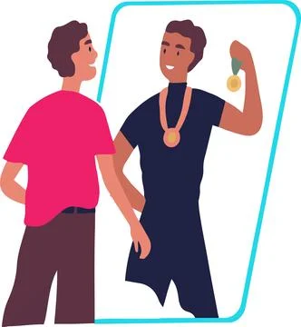 A man is standing in front of a mirror and smiling Illustrazione stock
