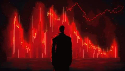A man standing in front of a red background with a line of data on it redsh.. Stock Illustration