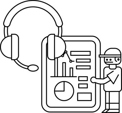 A man is standing in front of a tablet with a robot on it Stock Illustration