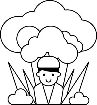 A man is standing in front of a tree with a big cloud above him Ilustração Stock