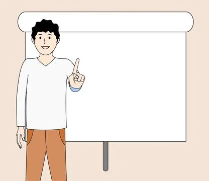 A man is standing in front of a white board with a thumbs up gesture Stock Illustration