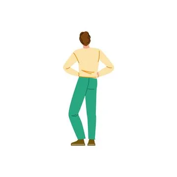 Man standing with hands on hips looking away back view Stock Illustration