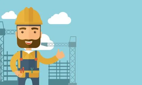 Man standing infront of construction crane tower 库存插图