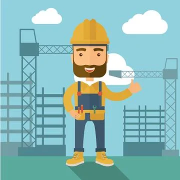 Man standing infront of construction crane tower Stockillustratie
