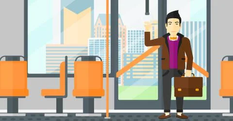 Man standing inside public transport Illustrazione stock