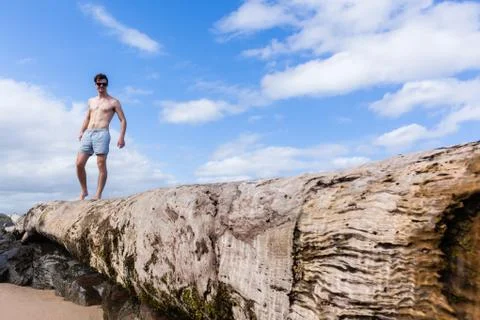 Man Standing Large Tree Beach Stock Photos