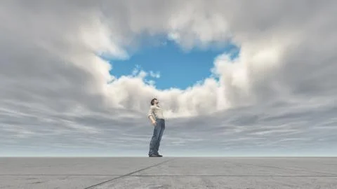 Man standing looking at the sky Illustrazione stock