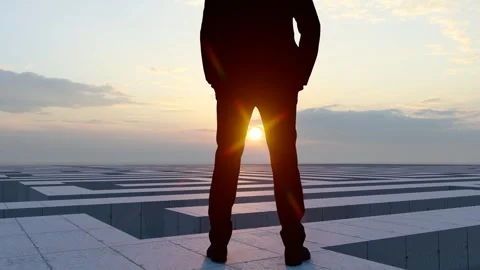 Man standing on a maze and thinking Stock Footage 311057806