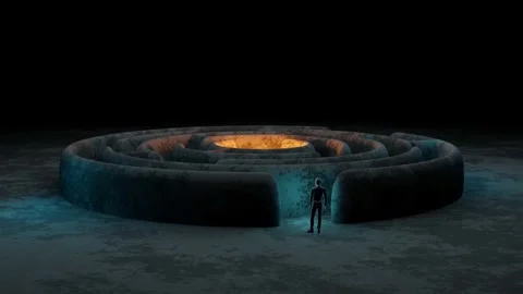 Man standing in Maze or Labyrinth Stock Footage 174671596