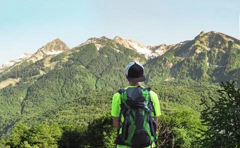 Man standing at mountain background 스톡 사진