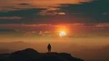 The man standing on a mountain top against the bright sunrise. time lapse 4k or 4k+ Resolution