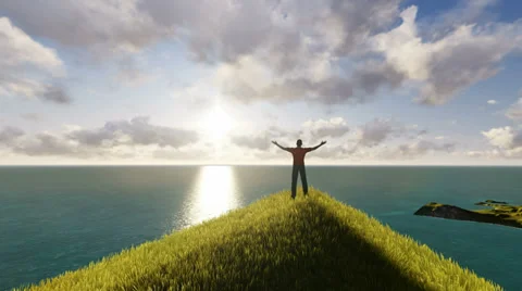 Man standing on a mountain top Stock Footage