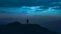 The man standing on a mountain top on a moolight background 4k or 4k+ Resolution