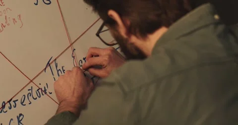 A man is standing near a crazy table on a conspiracy theory board. Stock Footage 272253754