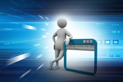Man standing near the  internet browser Illustrazione stock