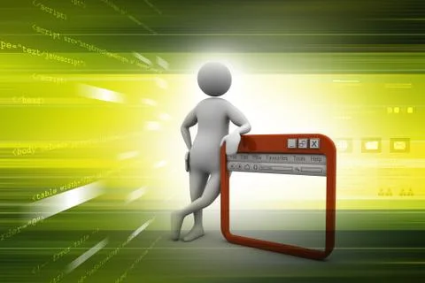 Man standing near the  internet browser Illustrazione stock