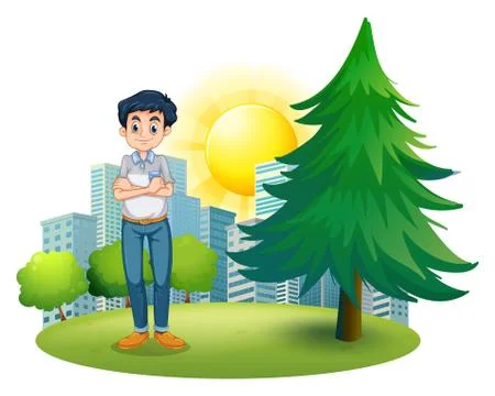 A man standing near the pine tree Illustrazione stock