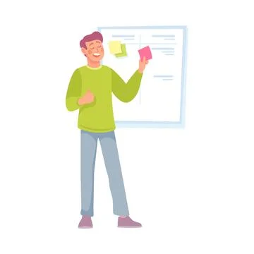 Man Standing Near Task Board Having Bright Idea and Finding Smart Solution Stock Illustration