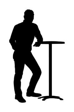 Man standing next to bar table and waiting woman vector silhouette. Stock Illustration