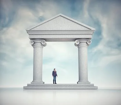 Man standing next to Roman Columns. Stock Illustration