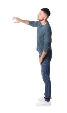 Man standing in queue on white background Stock Photos