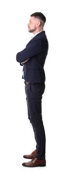 Man standing in queue on white background Stock Photos