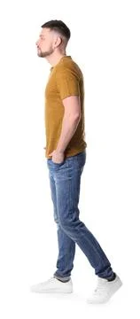 Man standing in queue on white background Stock Photos