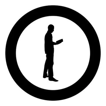 Man standing reading Silhouette concept learing document icon black color ill Stock Illustration