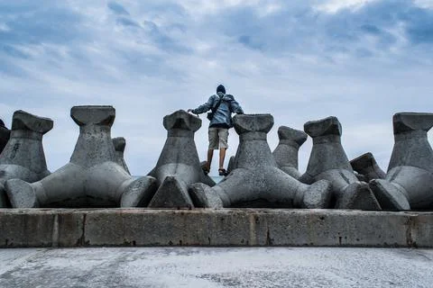 Man standing at sea side Stock Photos