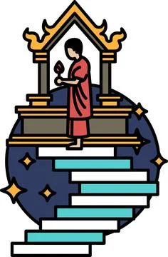 A man is standing on a set of stairs in front of a building Ilustración de archivo