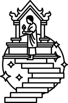 A man is standing on a set of stairs in front of a building Ilustración de archivo