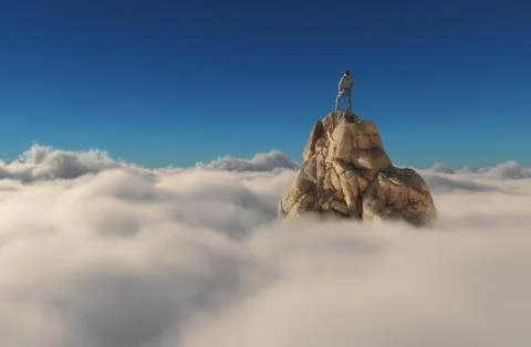 A man standing on a stone cliff Stock Illustration