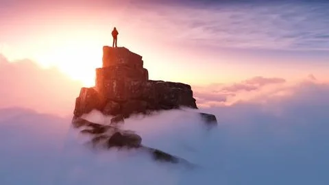 A man standing on a stone cliff Illustrazione stock