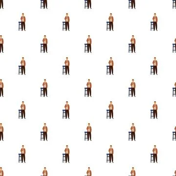 Man standing by stool with coffee seamless pattern Stock Illustration
