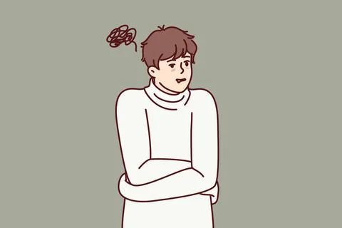 Man standing in straitjacket suffers from mental illness related to problems in Stock Illustration