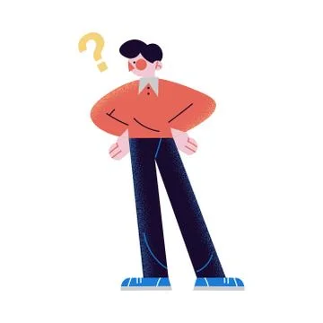 The man standing in the thoughtful pose with a question mark. Vector Stock Illustration