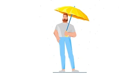 Man Standing With Umbrella in the Rain 2D Illustration. Vidéo 277274451
