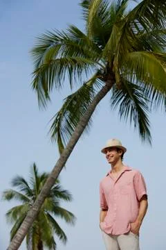 Man standing under palm trees Stock Photos