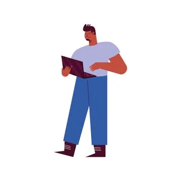 Man standing using laptop Stock Illustration