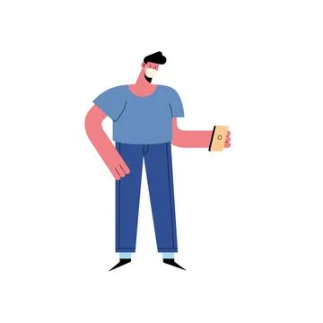 Man standing using smartphone Stock Illustration