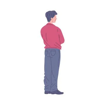 Man standing, view from behind, flat vector illustration isolated on white Stock Illustration